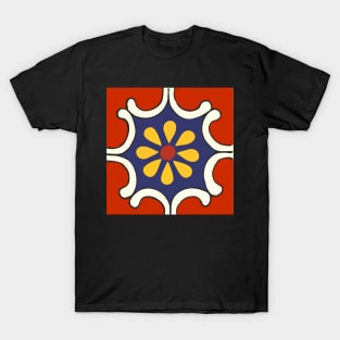 Talavera Mexican Bold Yellow Flora Red Background T-Shirt